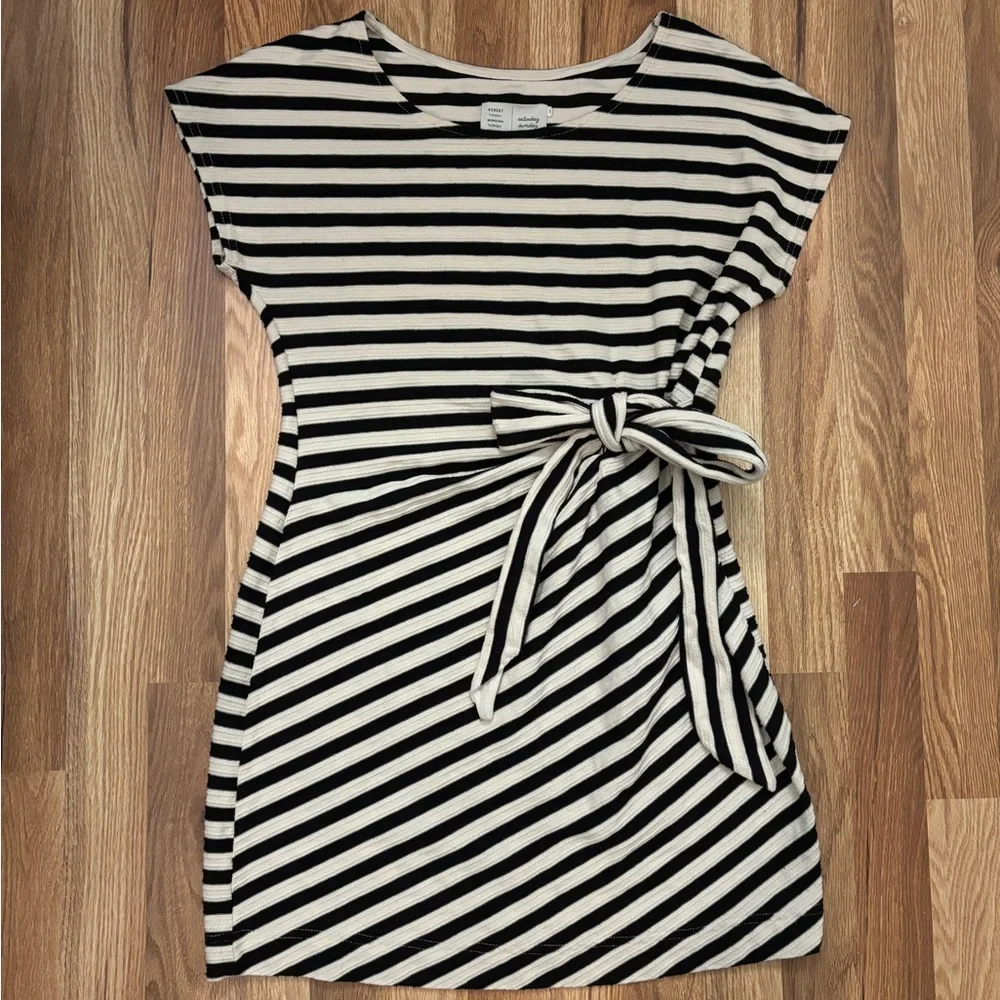 Anthropologie Saturday Sunday Womens Dress small Navy White Stripe Waist Tie - Picture 3 of 5